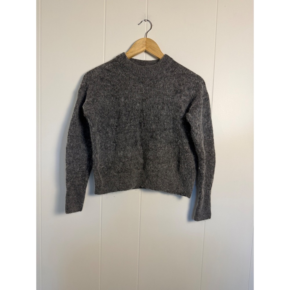 Minimalist Quince Sweater XS Gray Alpaca Wool Blend Fuzzy Crewneck Long Sleeve